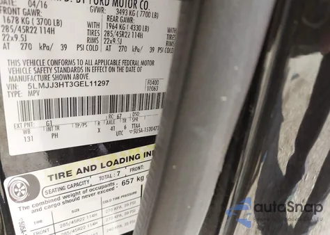 2016 Lincoln Navigator L Select from USA, damaged, VIN 5LMJJ3HT3GEL11297